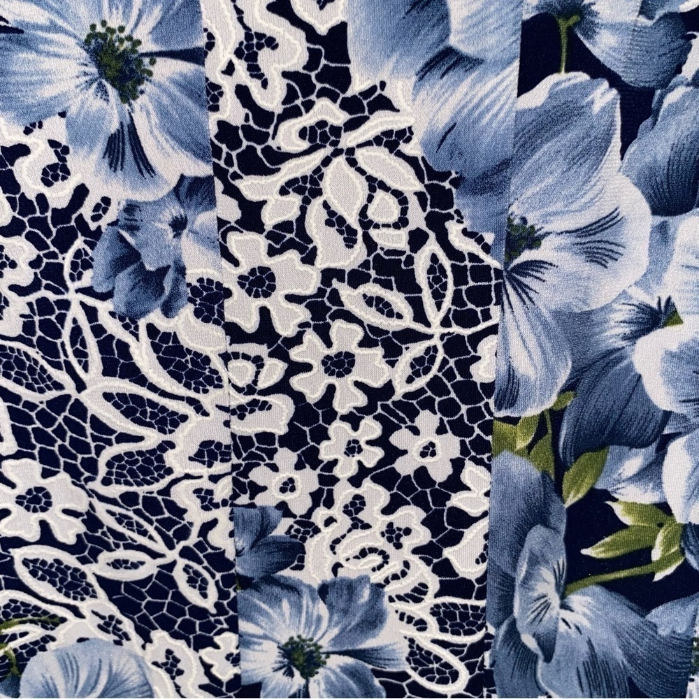 PERCEPTIONS Petite Dress Sleeveless Puff Print Lace Floral Blue White Wo… - Picture 7 of 14